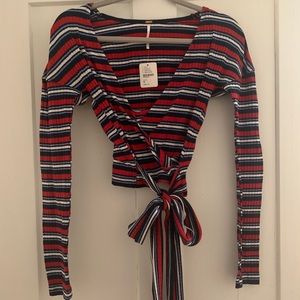 Free People, Wrap Tie V-Neck Ribbed Long Sleeve